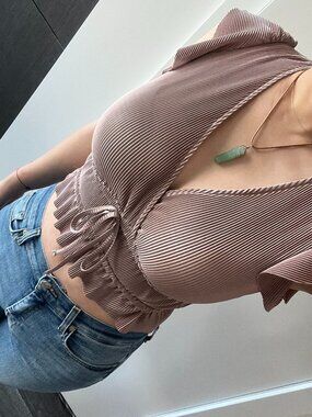 ZARA Pleated Wrap Crop Top – Dusty Rose Blouse